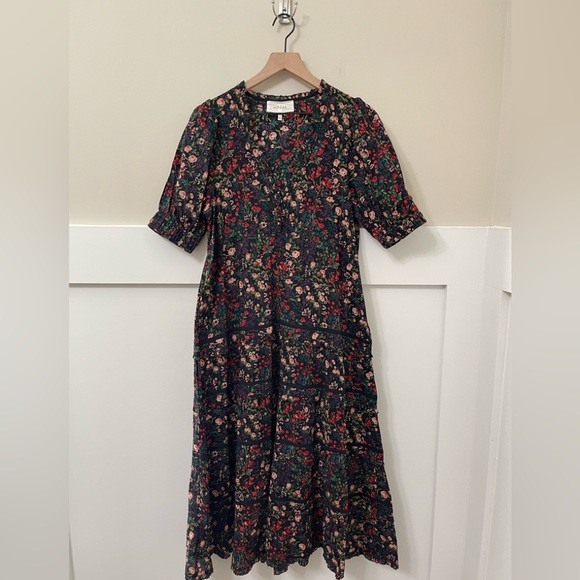 The Great. Yonder Fresh Water Floral Black Multi-Color Midi Dress Size 1 (small) - Picture 3 of 10